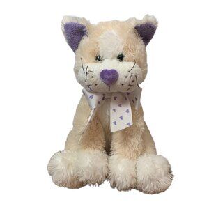 2005 Animal Adventure Kitten Cat Stuffed Animal Purple Plush Heart Nose Bow READ